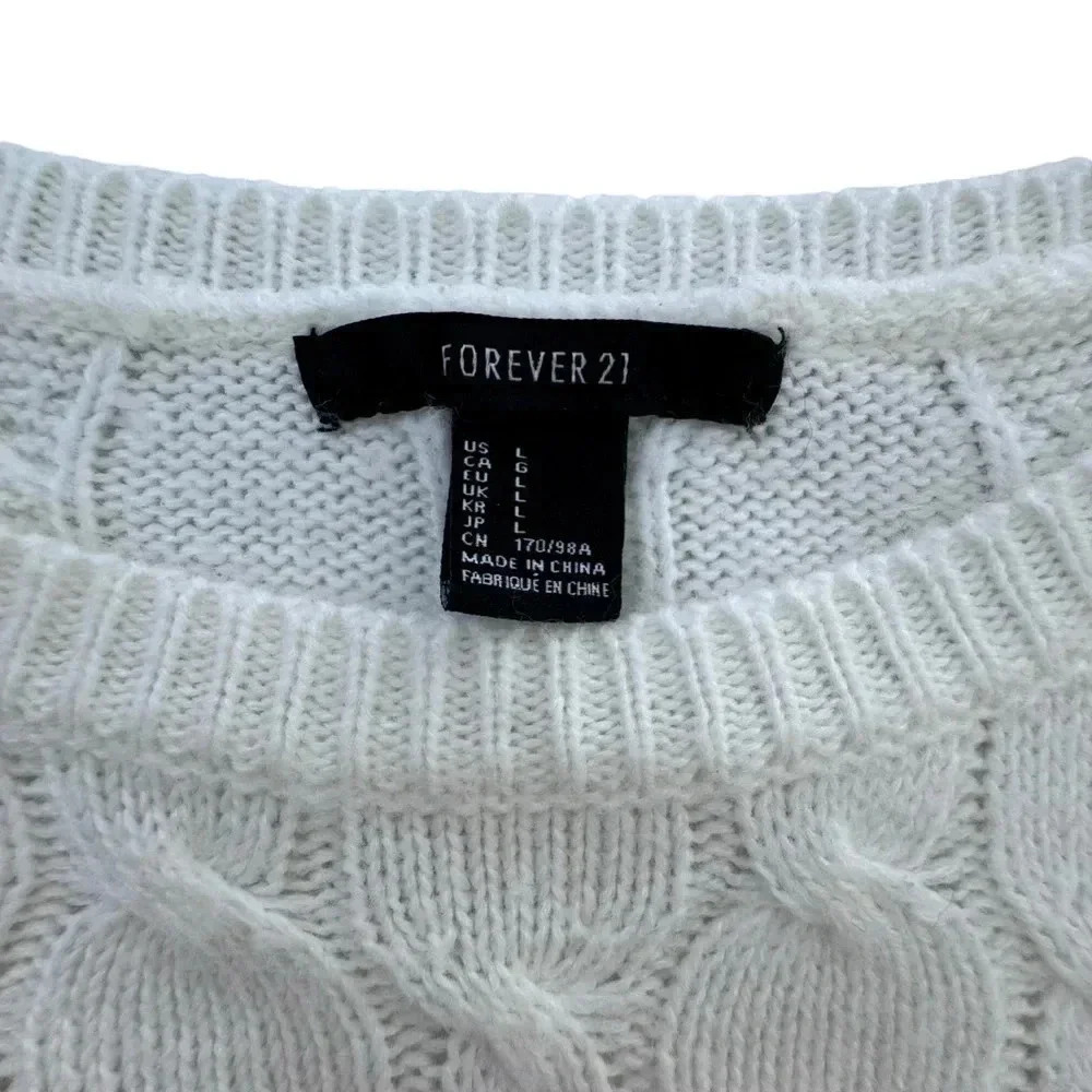 Women Pullover Sweater large L White Cream Rabbit Hair-Wool Cable Knit - Picture 3 of 7